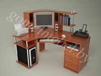 угловой компьютерный стол с полками и ящиками